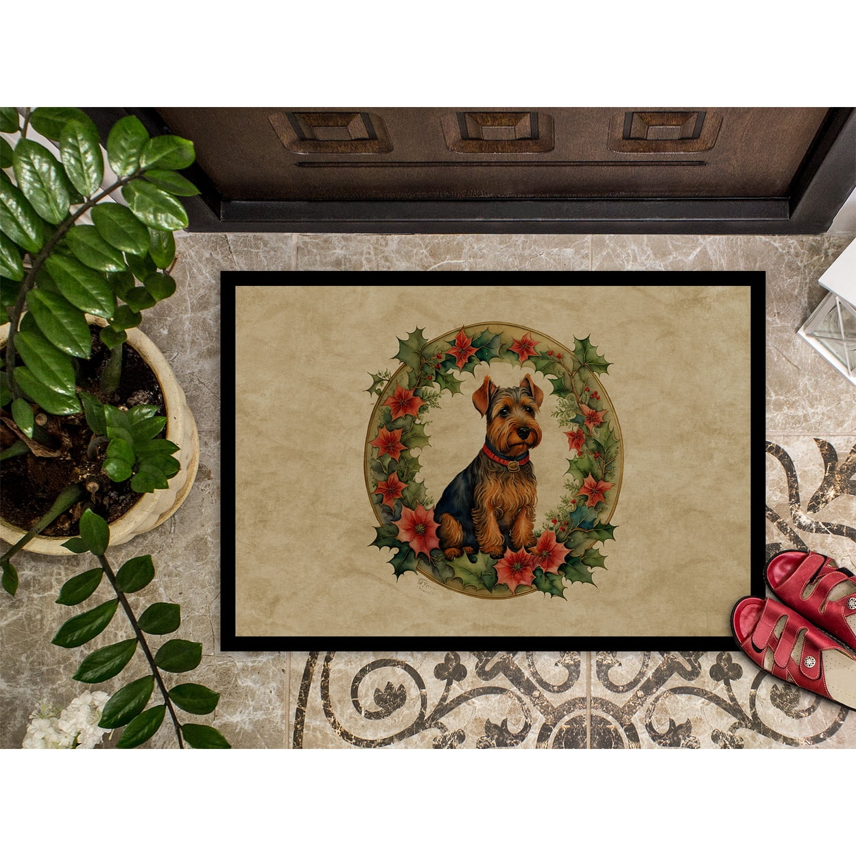 Carolines Treasures DAC2444MAT 18 x 27 in. Unisex Welsh Terrier Christmas Flowers Doormat