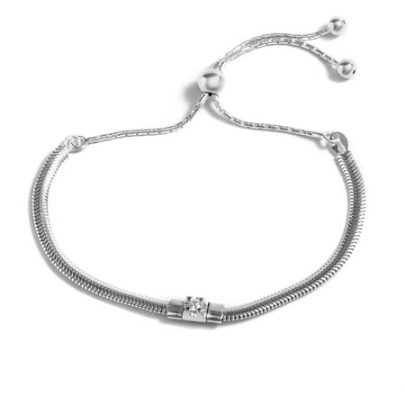 PORI Jewelers CZ Sterling Silver Flat Snake Chain Adjustable Bracelet
