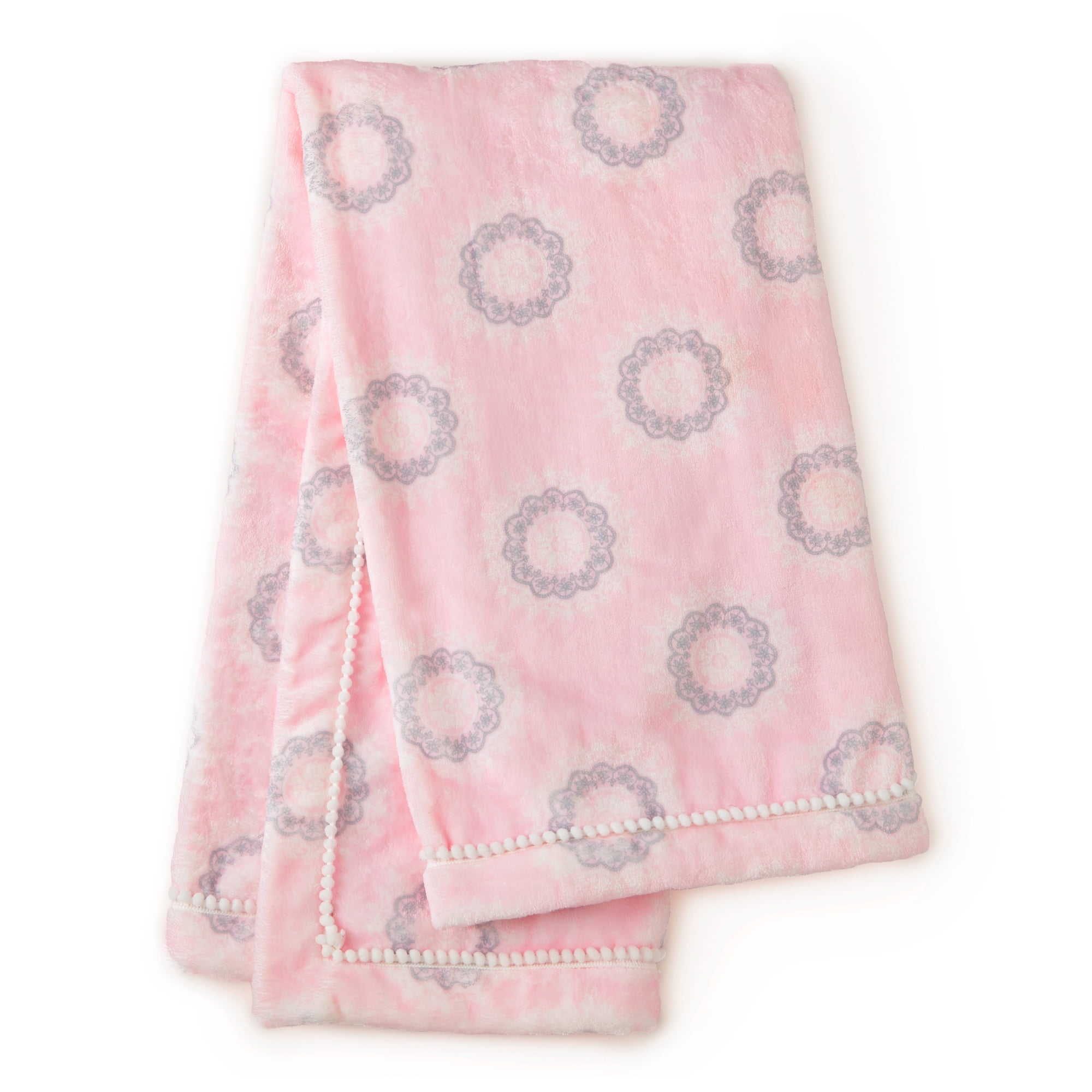 Levtex Baby Willow Plush Baby Blanket Girls Pink and White Medallions