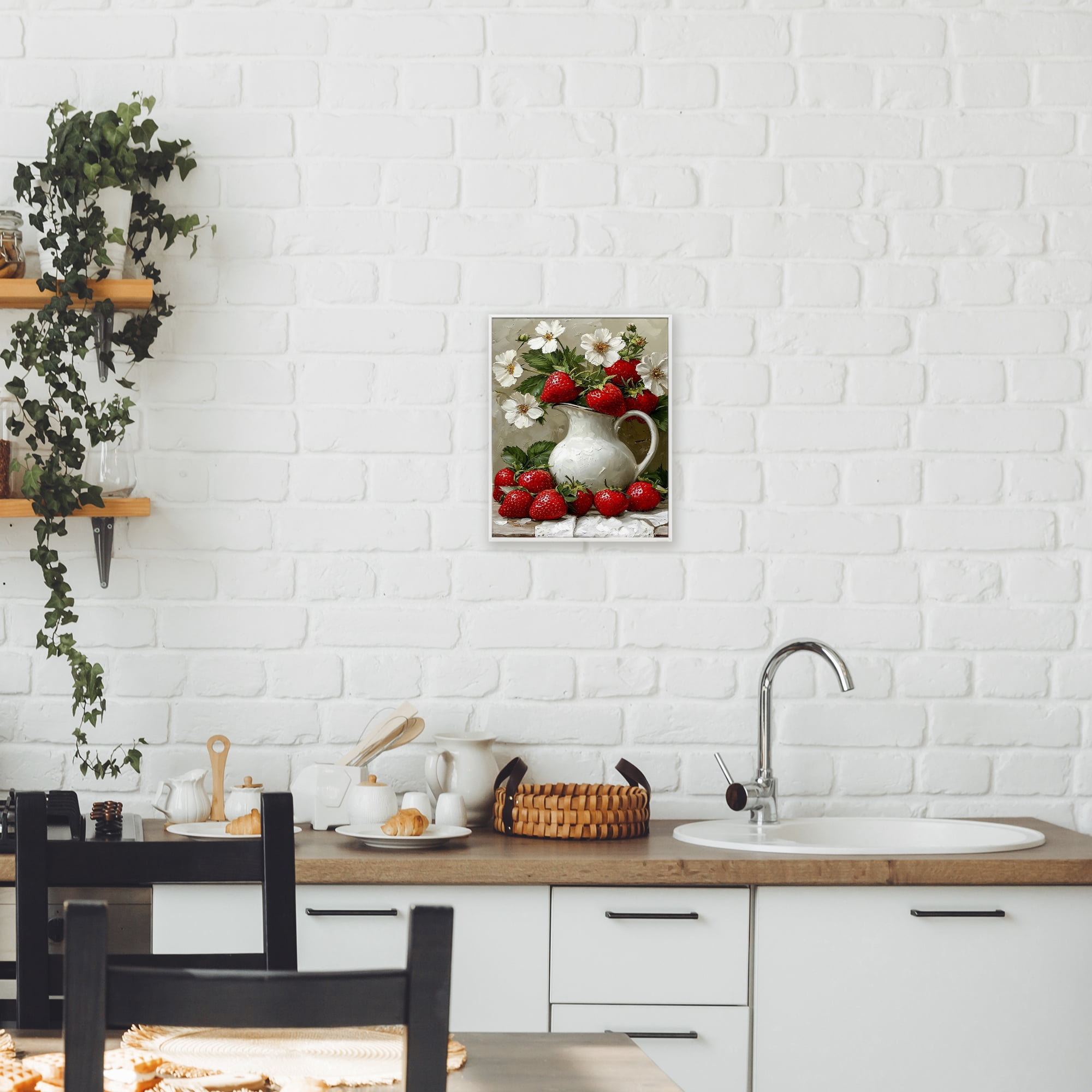 Painterly Strawberries Still Life White Framed Giclee Art, design by Lettered and Lined