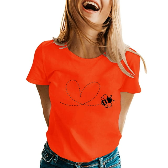 TSADFHJI Chemises pour Femmes TTG T-Shirt à Manches Courtes Imprimé de Printemps pour Femmes à Col Rond Haut