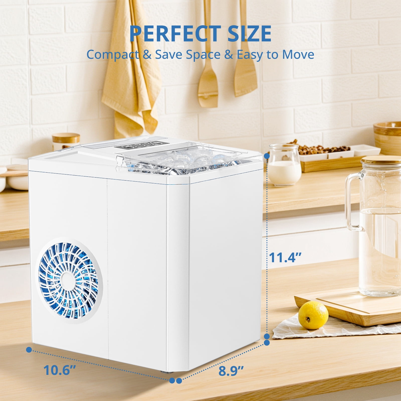 Atilioo Countertop Ice Maker, 26Lbs/24H, 9 Ice in 6 Mins, Portable Ice Machine with Self-Cleaning, Saving Energy, for Home/Party/Camping/RV, White