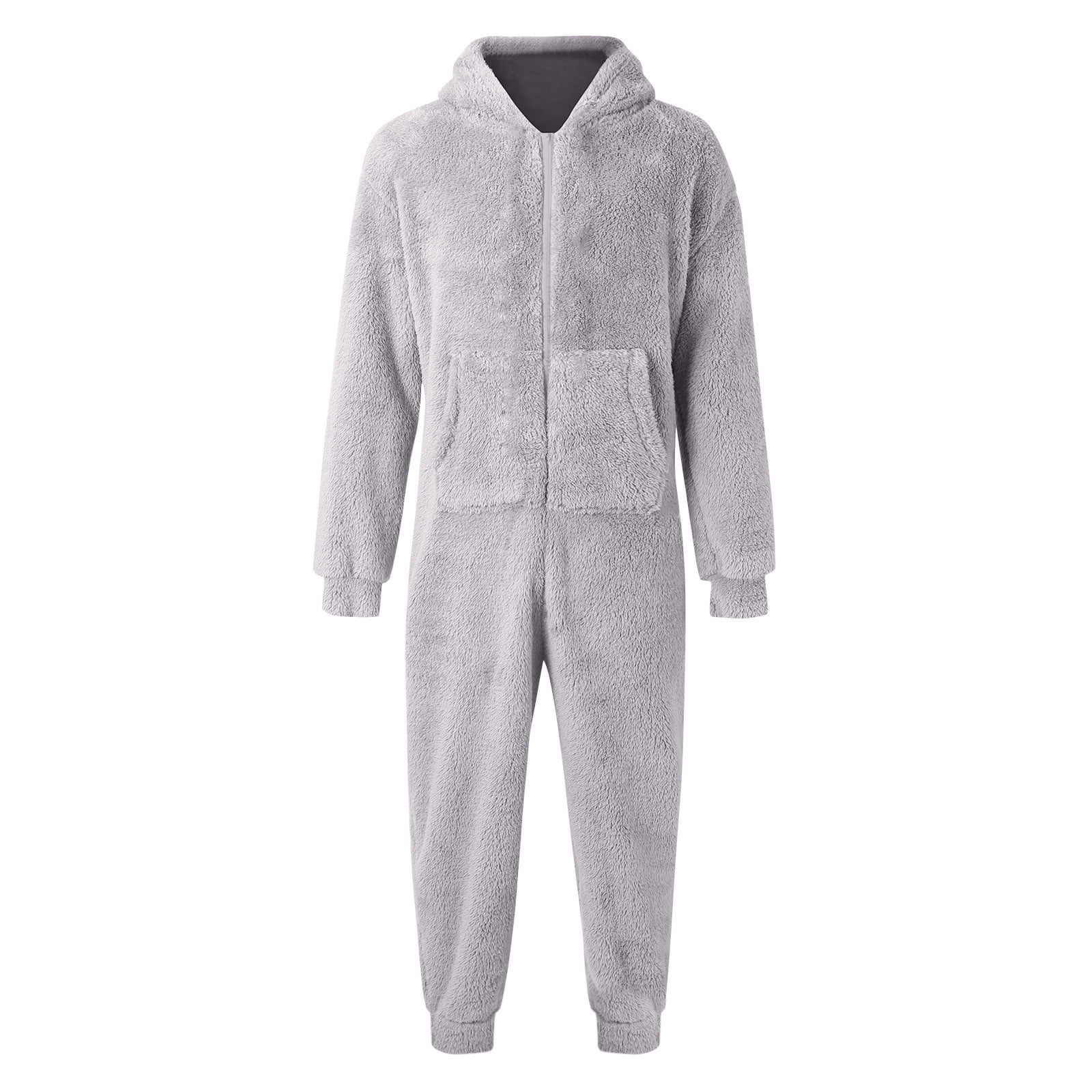 WAENQINLA Men's Warm Fleece Hooded Onesie Jumpsuits Casual Winter One Piece Full Zipper Pajamas Romper Long Sleeve Thermal Loungewear Sleepwear with Pockets