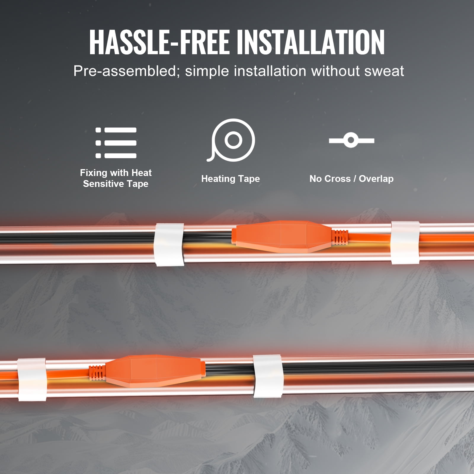 KFFKFF Pipe Warming Wire, 24FT 7W/FT Thermal Tape for Tubes with Integrated Temperature Control, Water Pipe Warming Wire Shields PVC Tube, Metallic and Synthetic Tubes from Ice Formation