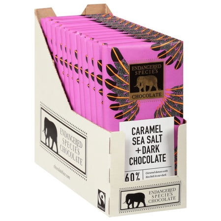Endangered Species - Dark Chocolate Bars Box 60% Cocoa Sea Salt & Caramel - 12 Bars