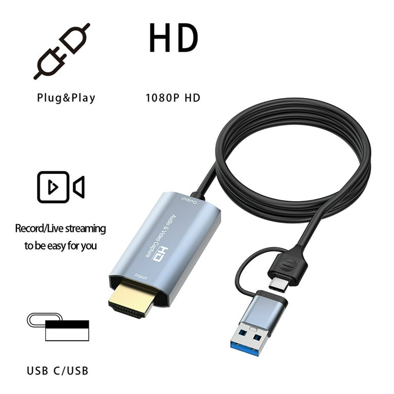 Video Capture Card, USB3.0 HDMI to USB C Audio Capture Card, 4K 1080P 60FPS  Capture with Type-C Adapter Devices for Gaming Live Streaming Video Recorder,  Compatible with Windows Mac OS System OBS