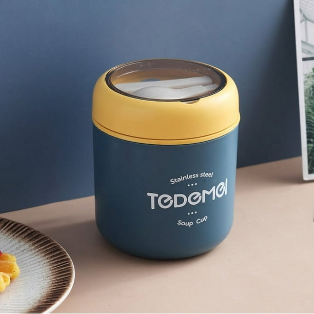 Fiambrera térmica Recipiente de comida con cuchara Material PP Taza de vacío Taza de sopa Vajilla de desayuno con aislamiento portátil lonchera, 1 pieza-azul Thermal Fiambrera ER