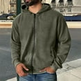 thumbnail image 2 of WTOBBY Men's Vintage Zipper Hooded Jacket, Long Sleeve Solid Color Pullover, Retro Washed Style Streetwear Coat with Stand Collar and Pockets,Army Green L, 2 of 6