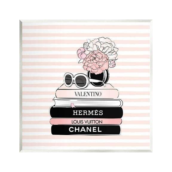 Stupell Industries Striped Fashion Bookstack Beauty & Fashion Painting Unframed Art Print Wall Art, 12 x 12