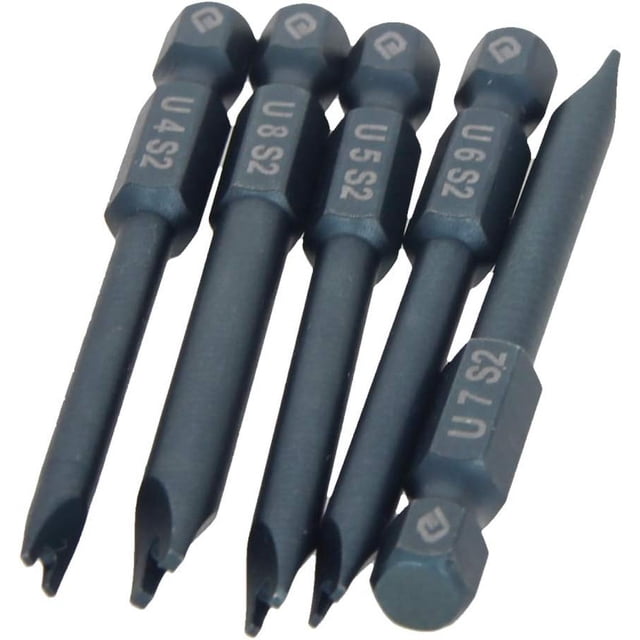 HUGFEGWE U Shape Screwdriver Bits, U4+U5+U6+U7+U8 Magnetic U Shape Head Magnetic Screwdriver Bit, with 1/4 Inch Hex Shank, 65mm Length S2 Steel Screw Driver Kit Tools, for Repair Work, 1 Set
