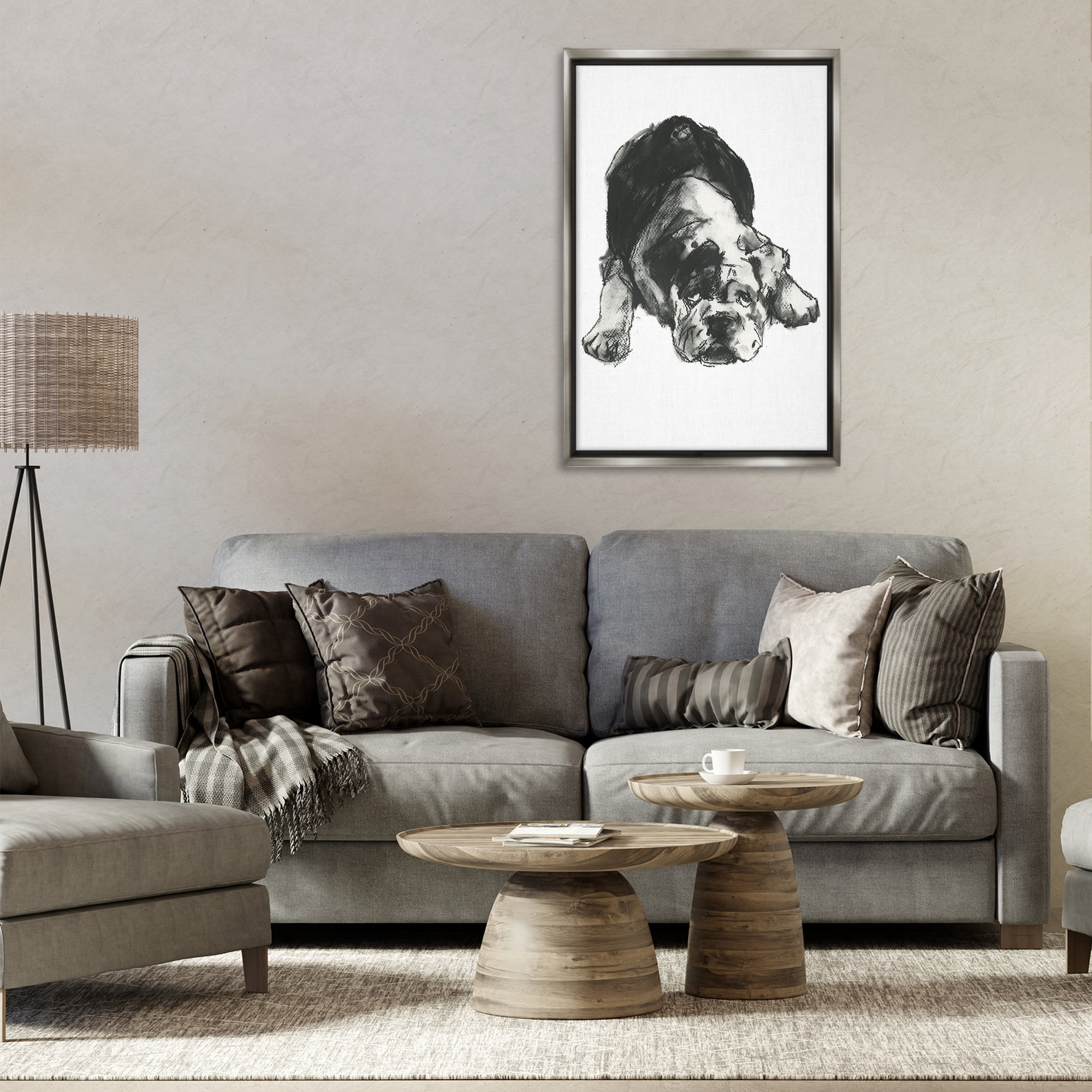 Stupell Industries Bulldog Drawing Portrait Animals & Insects Drawing Gray Floater Framed Canvas Art Print Wall Art, 21 x 31
