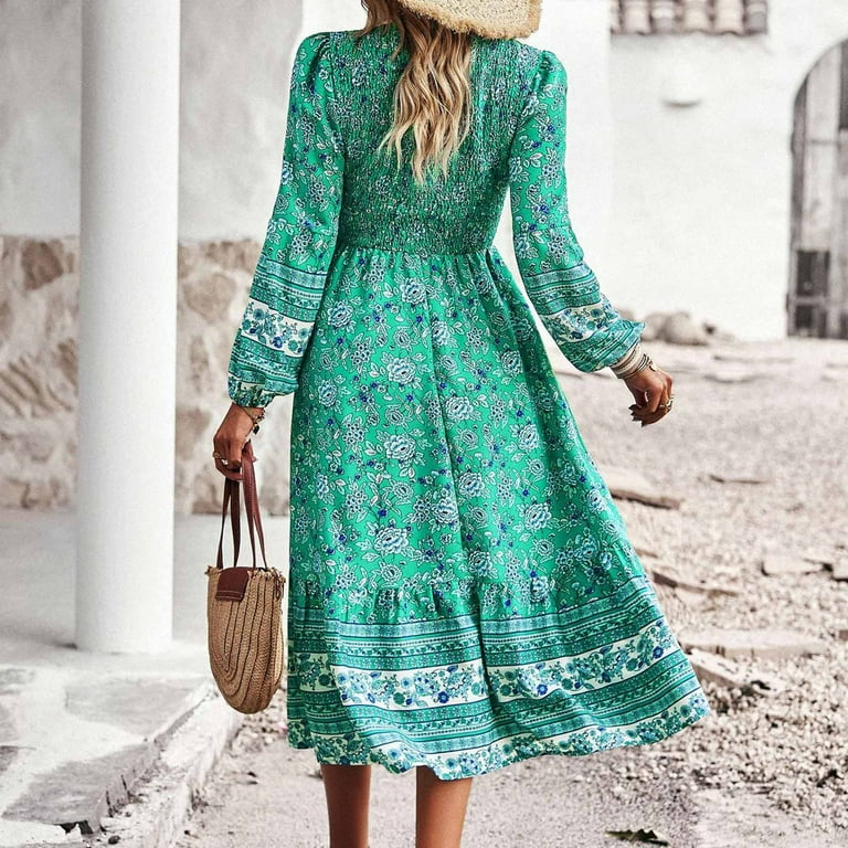 Long sleeve green shop floral maxi dress