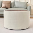thumbnail image 6 of Timbernest Ottoman with Storage Set of 2, 22.75" Linen Upholstered Round Nesting Foot Stool with Wood Tray, No Assembly Needed, Beige, 6 of 11