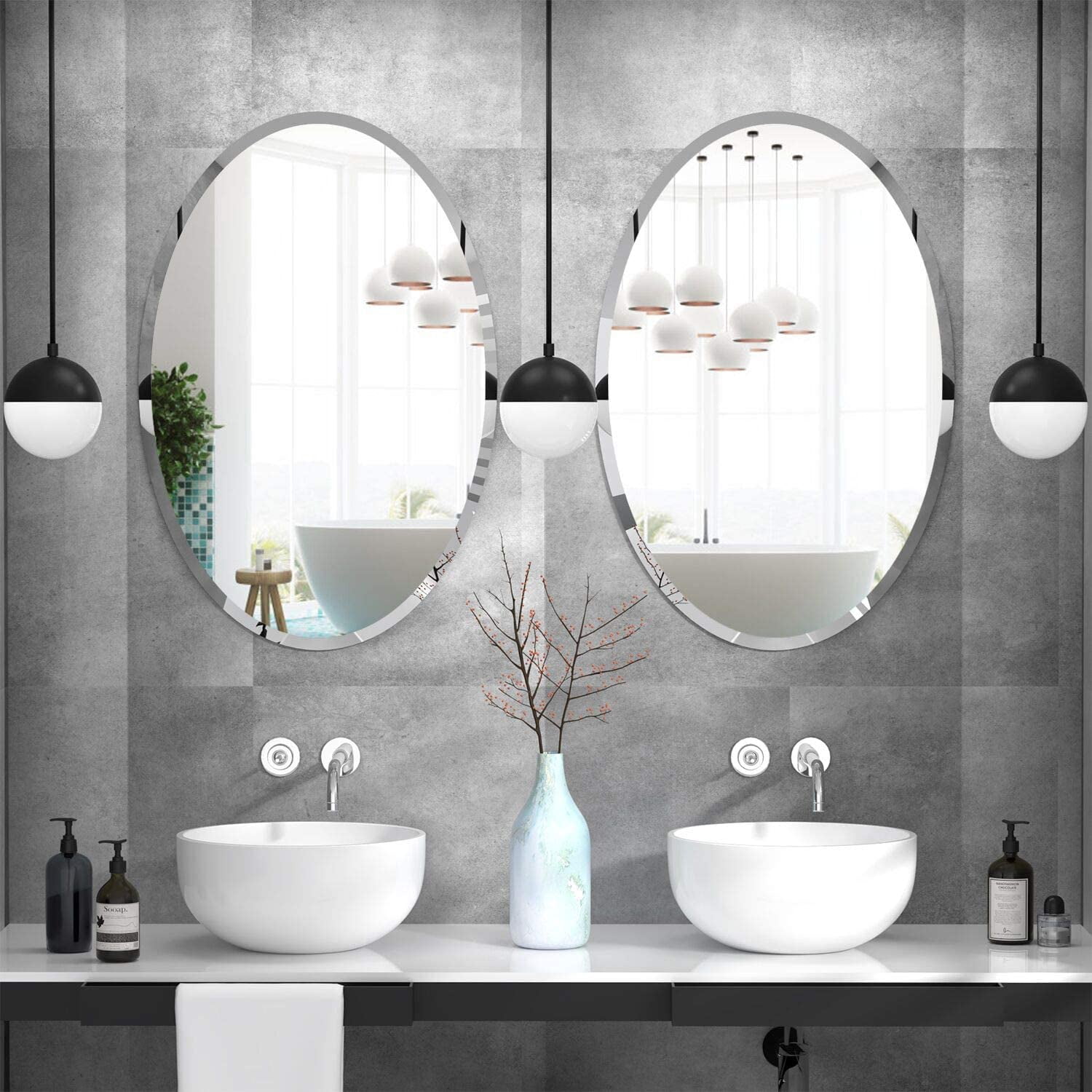 Vanity KOHROS Rectangle Beveled Polished Frameless Wall Mirror for Bathroom 20 W x 28 H Rectangle Bedroom