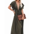 thumbnail image 1 of Robe d'Été Décontractée pour Femmes, Robe Maxi à Volants, Robe Boho Boutonnée, Longue Tunique Verte Taille Unique, 1 of 8