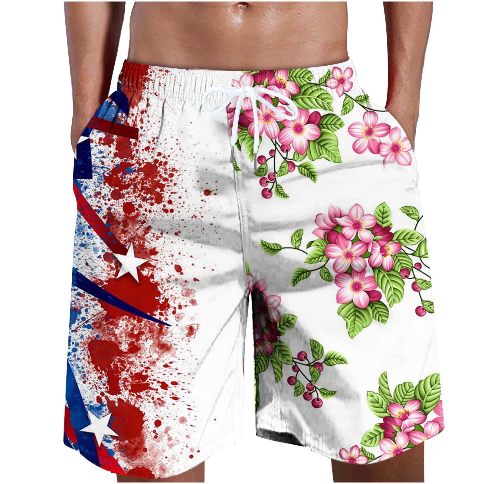 cllios Swimming Trunks for Men Plus Size Elastic Wiast 4th of July ...