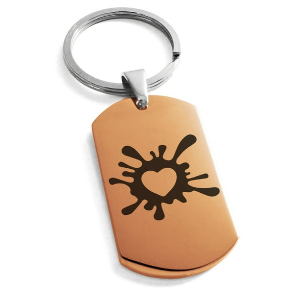 Stainless Steel Heart Love Splatter Engraved Dog Tag Keychain Keyring