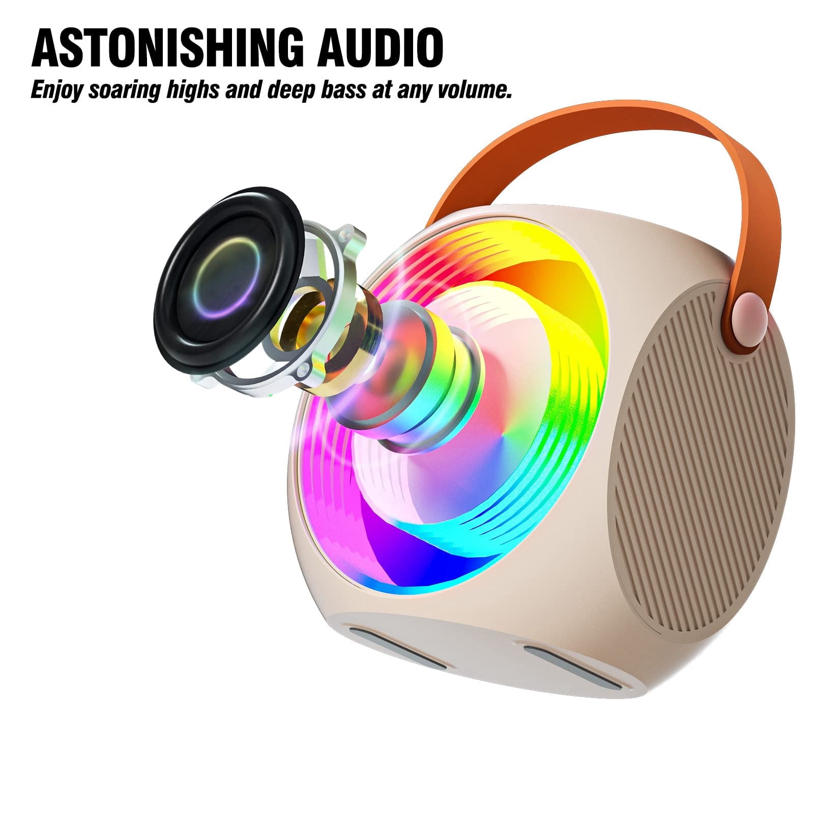 Mini Karaoke Machine for Kids Adults, Portable Karaoke Speaker with 2 Wilreless Microphones and Bluetooth for Home Party, Birthday Gifts for Boys/Girls,Beige