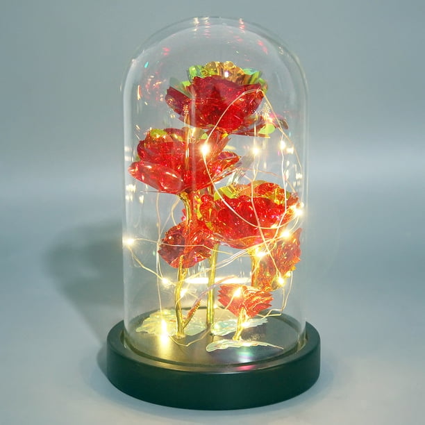 Flores artificiales de vidrio, rosa de mariposa galáctica en cúpula de vidrio, rosa eterna iluminada, regalos de cumpleaños para mujeres, mamás, abuelas, esposas, regalo de rosa eterna para