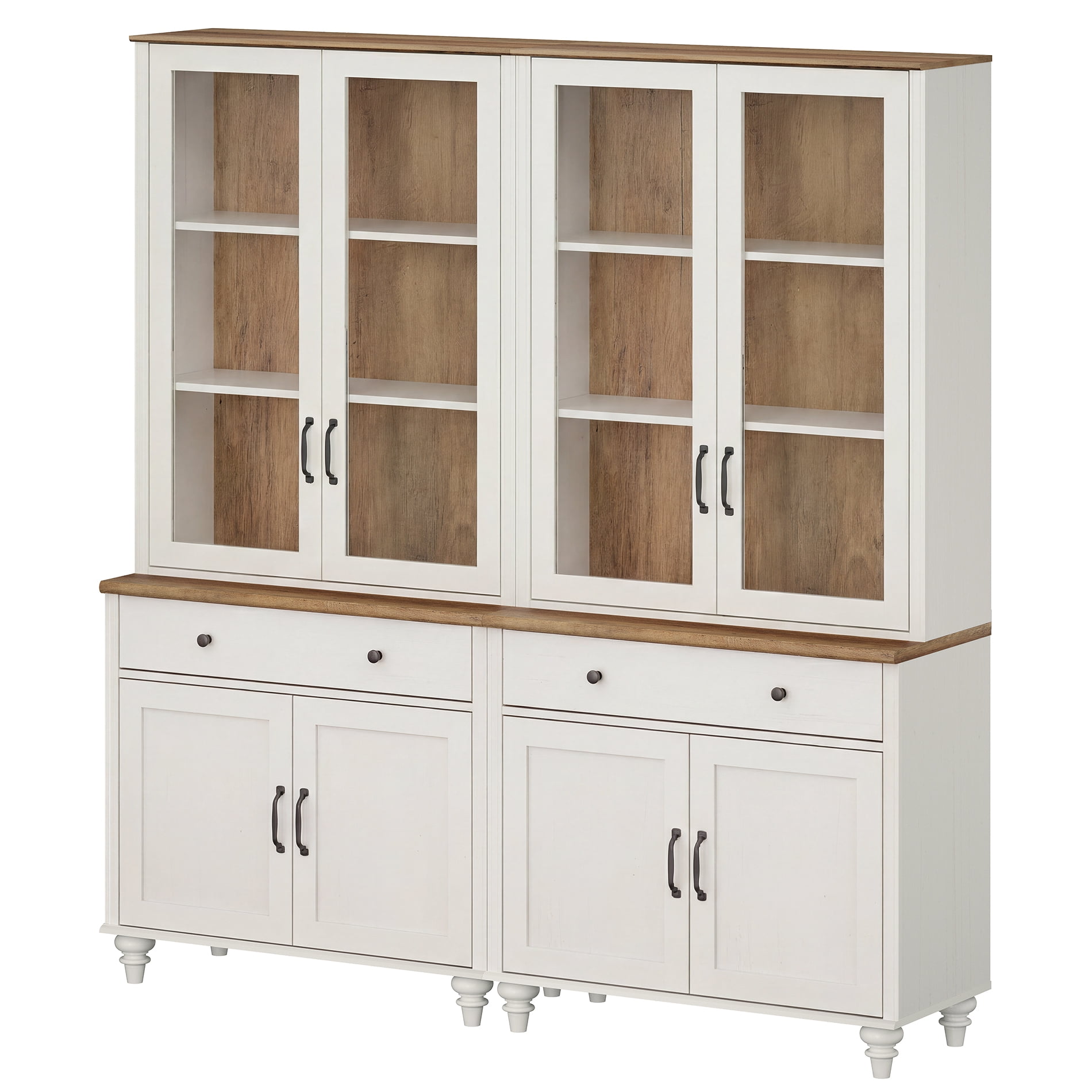 White 5-Tier Bookcase with Glass Doors, Farmhouse Bookshelf with Ample Storage Cabinet, Large Library Wooden Bookshelves for Living Room, Office, Kitchen