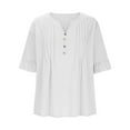 thumbnail image 5 of Womens Plus Size Tops Elbow-Length Dressy Blouses Crew Neck Pleated Front Casual Loose Tunic Tops Summer Shirts with Button S-2XL, 5 of 10