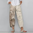 thumbnail image 2 of WTOBBY Women's Retro Floral Print Casual Wide Leg Elastic Waist Pants with Pockets, Summer Loose Trousers for Women, Comfortable and Flowy Design,Khaki L, 2 of 5