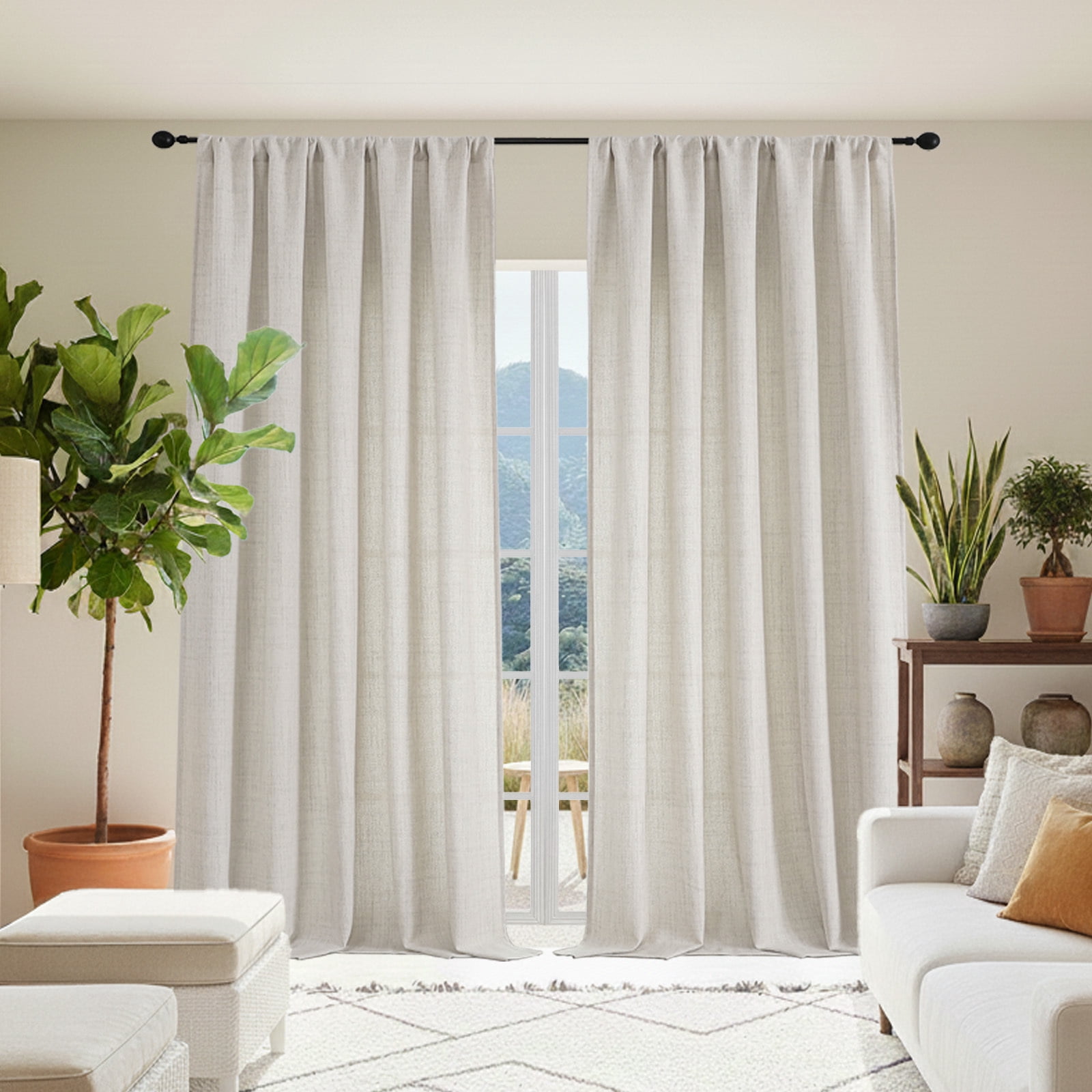 OVZME Judy Natural Curtains 90 Inch Length 2 Panels Set, Light Filtering Textured Farmhouse Window Curtain Drapes, Rod Pocket Style for Bedroom Living Room, Each 52Wx90L Inches, Natural