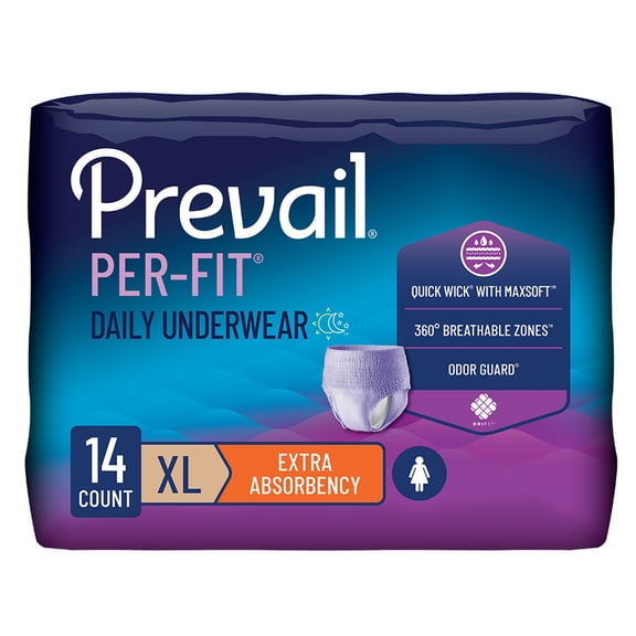 Prevail Per-Fit Daily Underwear for Women, Incontinence, Disposable, Extra Absorbency, XL, 56 Ct
