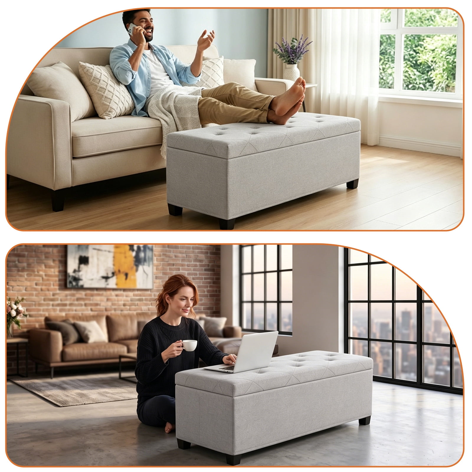 CONCETTA Versatile Storage Ottoman Bench, Tufted Upholstered End of Bed Chest, Foot Rest with Legs, Ample Capacity for Living Room, Entryway, Light Gray