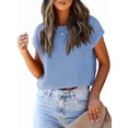 thumbnail image 2 of Women'S Summer Cropped Sweater Vest Trendy Cap Sleeve Crop Tops Crew Neck Loose Knit Tank Top Light Blue M, 2 of 6
