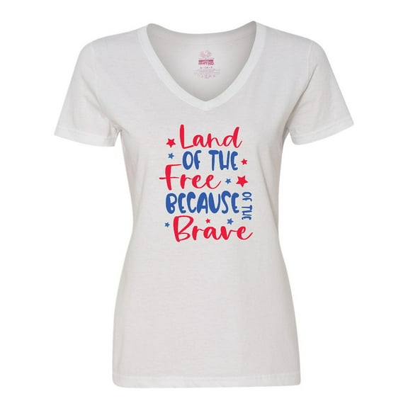 Inktastic Memorial Day Land of the Free Because of the Brave Women's V-Neck T-Shirt