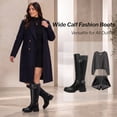 thumbnail image 6 of Love Steetly Women's Extra Wide Calf Knee High Boots, Faux Leather Winter Tall Boots, Diamond Quilted Shaft, Knitted Collar, Double Buckle Block Heel Boots., 6 of 8