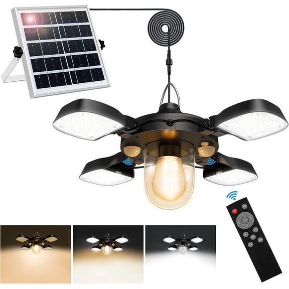 Solar Shed Light with Motion Sensor, Solar Pendant Lights with Remote for Indoor Outdoor, 5 Lighting Modes & IP65 Waterproof, 192LED,1200LM, Solar Lights for Patio,Garden,Yard,Gazebo, Shed, Barn