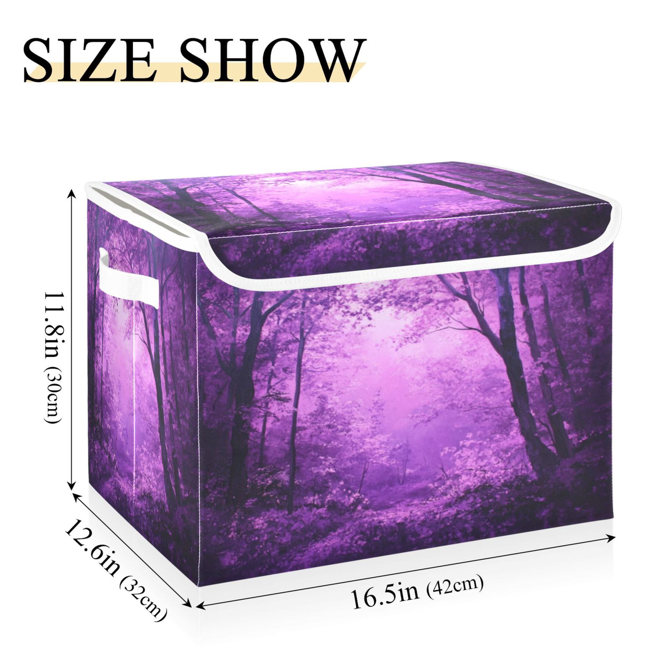 Storage Box With Lid 16.5x12.6x11.8In Foldable Stacked Household Storage Box Purple Forest Picture