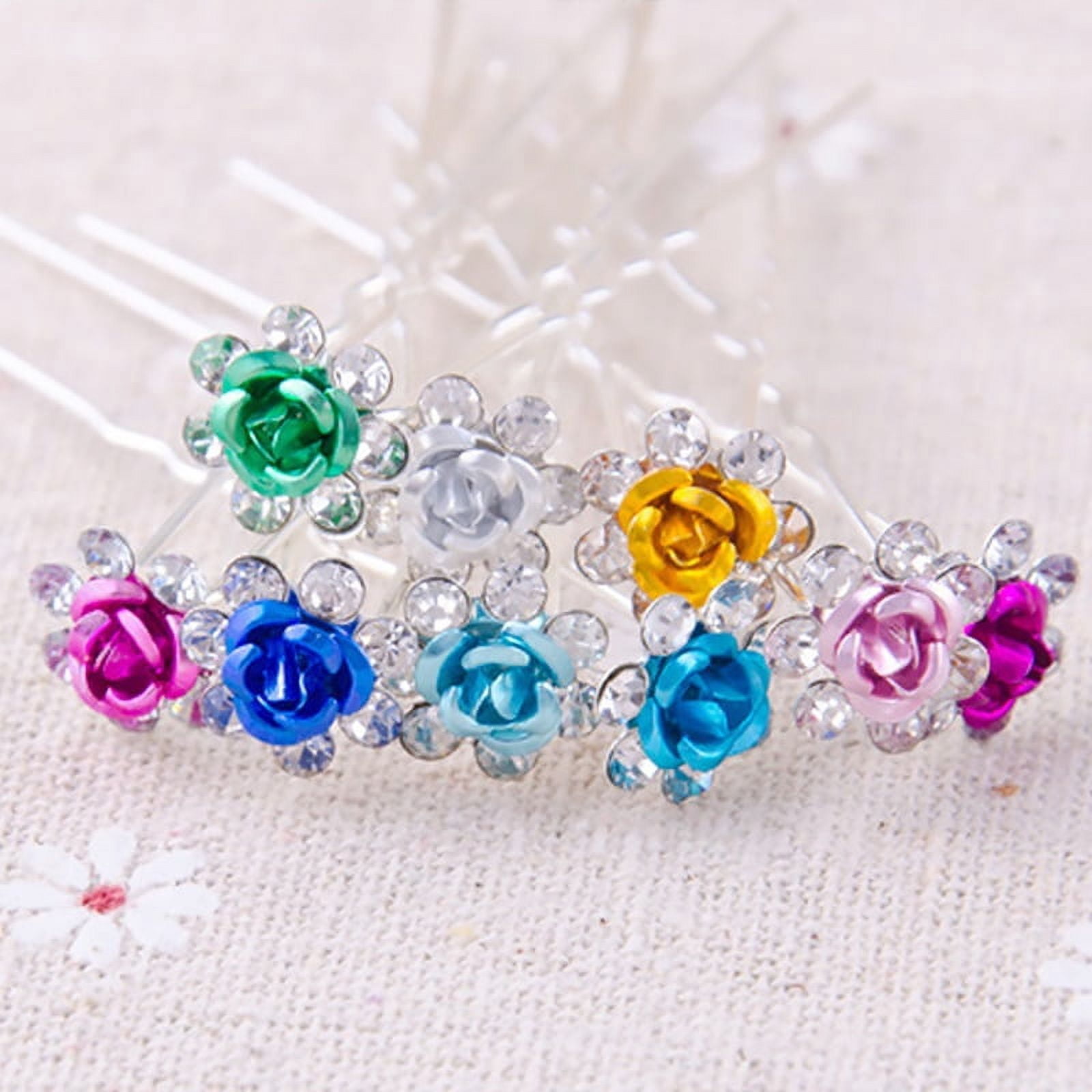 20Pcs Metal U-shaped Hairpin Crystal Flower Bridal Tiara Hair Jewelry Hair Clip Fork Wedding Headpieces Hair Stick Accessories