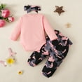 thumbnail image 3 of 12 Months Baby Girls Clothes 18 Months Girls 3PCS Fall Winter Outfits Set Letter Print Infant Girls Long Sleeve Top Camo Pants Set with Headband Pink, 3 of 9