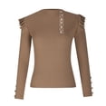 thumbnail image 4 of cfhntfmh Lounge Tops for Women Trendy High Neck Ruffle Long Sleeve Fall Slim Shirts Ribbed Front Buttons Trim Undershirts, 4 of 7