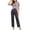 Dark Gray, variant on Sleepwear Set for Women Mixed‑Print Notch Neck Short Sleeve Vertical Ribbed Bow Top and Elastic Waist Grid Long Pants Soft Stretchy Knit Loungewear Pajama Outfit