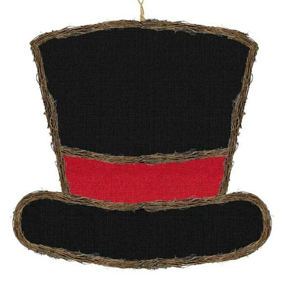 Vine Snowman Top Hat with Red Trim, Christmas/Winter Decor 21.5"L X 17"H