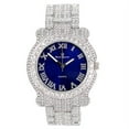 thumbnail image 2 of Charles Raymond Blinged Out Silver Round Iced Out Luxury Mens Hip Hop Wristwatch w/Bling-ed Out Bracelet -(L0504RNB Cuban SLV Royal Blue), 2 of 6