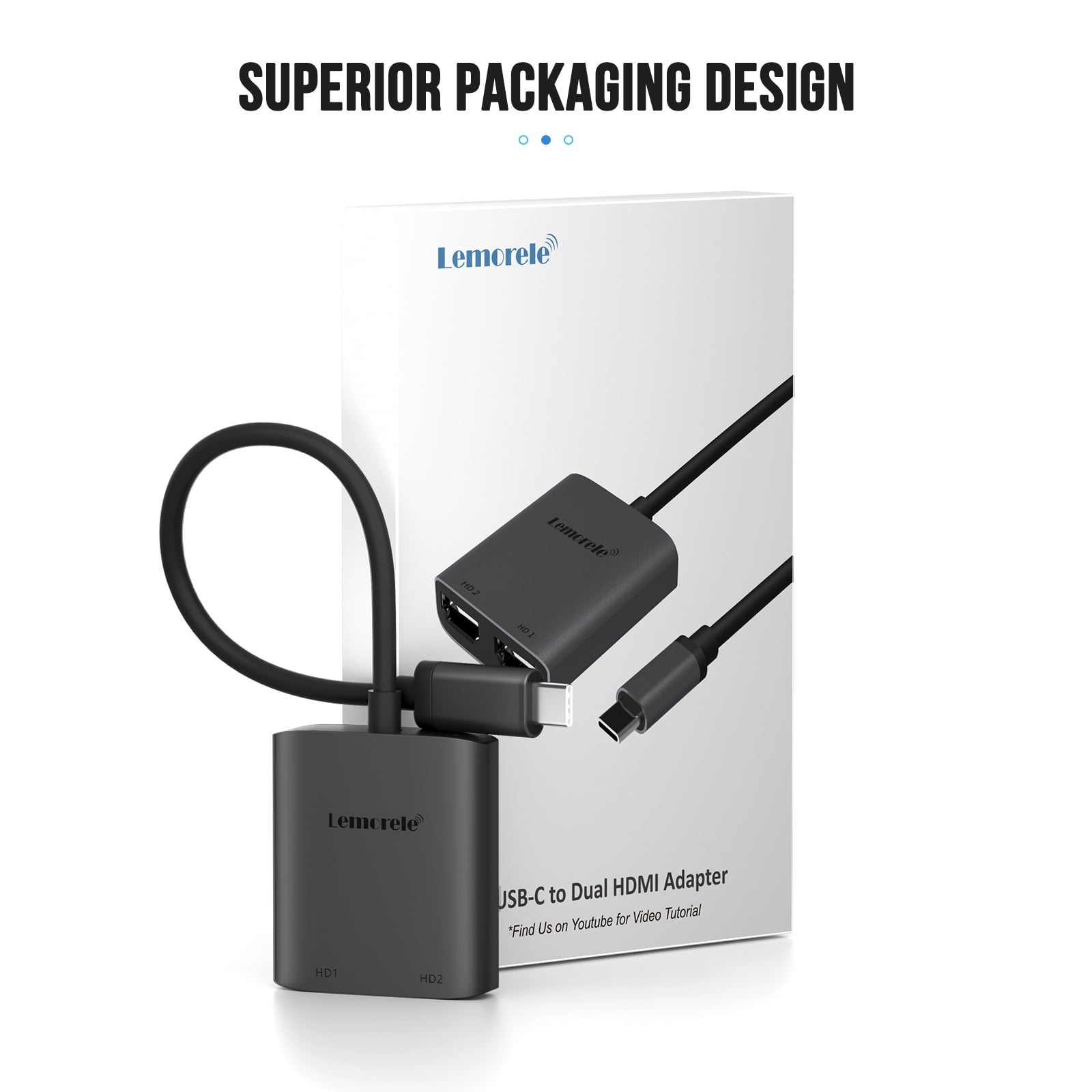Lemorele USB C to Dual HDMI Adapter 4K@60Hz, Type-C to HDMI Splitter for 2 Monitor,USB C to HDMI Converter Extended Display for MacBook Air/Pro,Dell ,HP,Lenovo Laptop