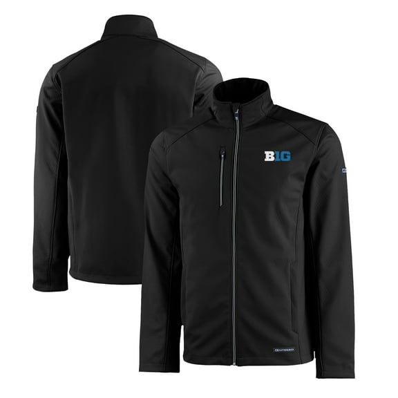 Men's Cutter & Buck  Black Big Ten Gear Evoke Eco Softshell Recycled Full-Zip Jacket