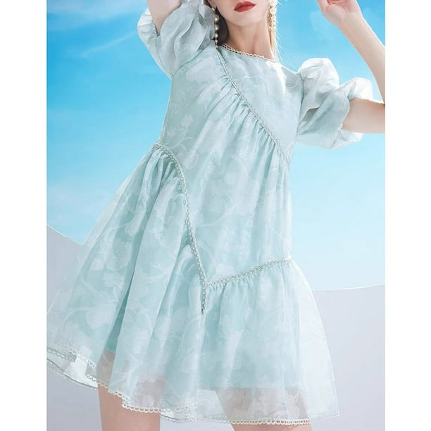 Falda de maternidad de verano para mujeres embarazadas, de talla grande, elegante, holgada, adelgazante, con mangas abullonadas