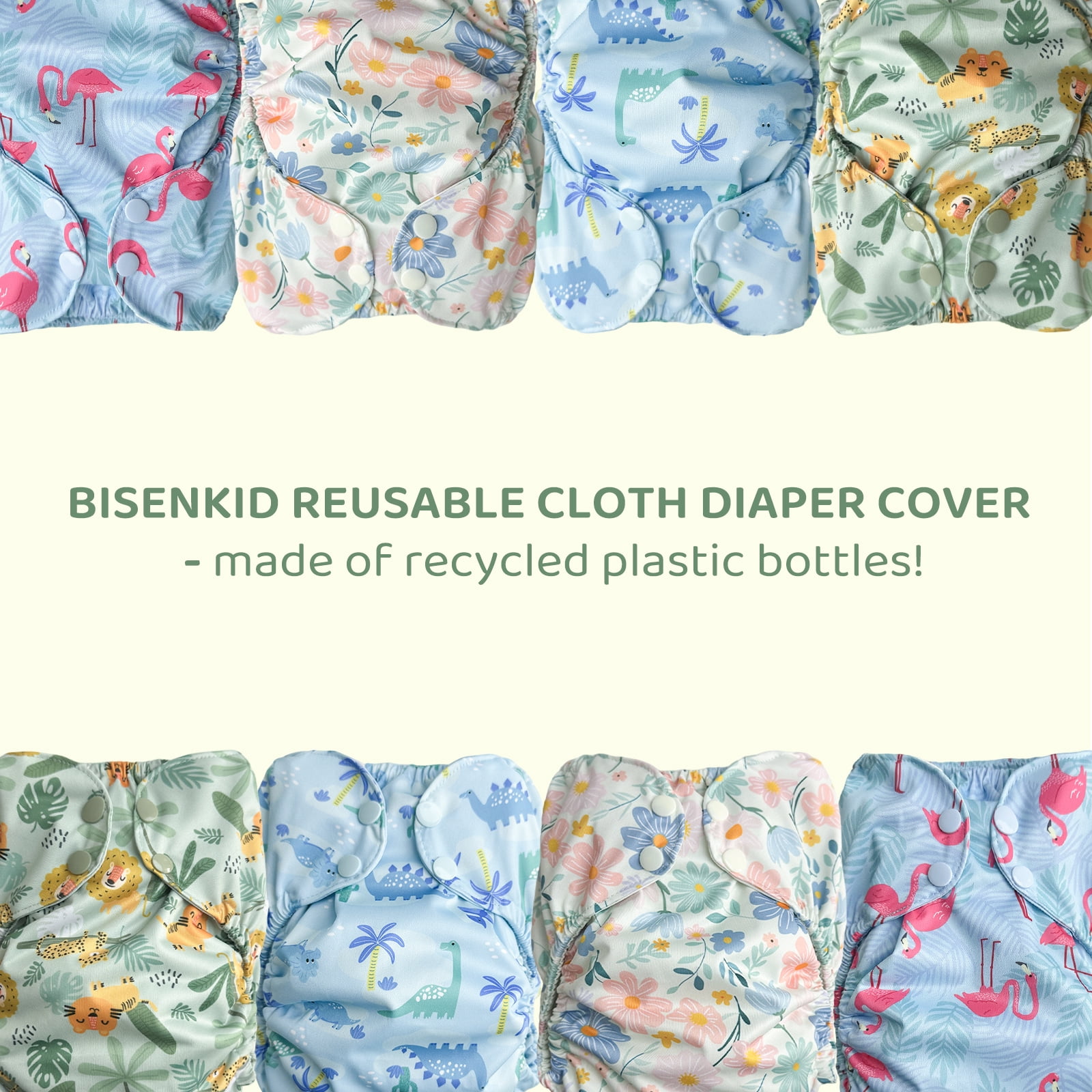 BISENKID 2 Pack Waterproof Cloth Diaper Cover Reusable Plastic Diaper Cover - Adjustable Outer Shell with 3 Pack Absorbent to Prevent Urine Blowouts for Baby Girl, Size 2 (18-35Pound)