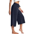 thumbnail image 7 of Barrel Pants for Women Cropped Linen Capris Petite Drawstring Wide Leg Cotton 2026 Casual Summer Boho Baggy Palazzo Pull On Trousers Navy L, 7 of 7
