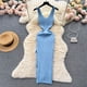 thumbnail image 4 of YuooMuoo Chic moda Sexy abrigo caderas Split tejido otoño Vestido mujeres ajustado elástico ceñido Vestido largo ropa de calle trajes Vestido, 4 of 5