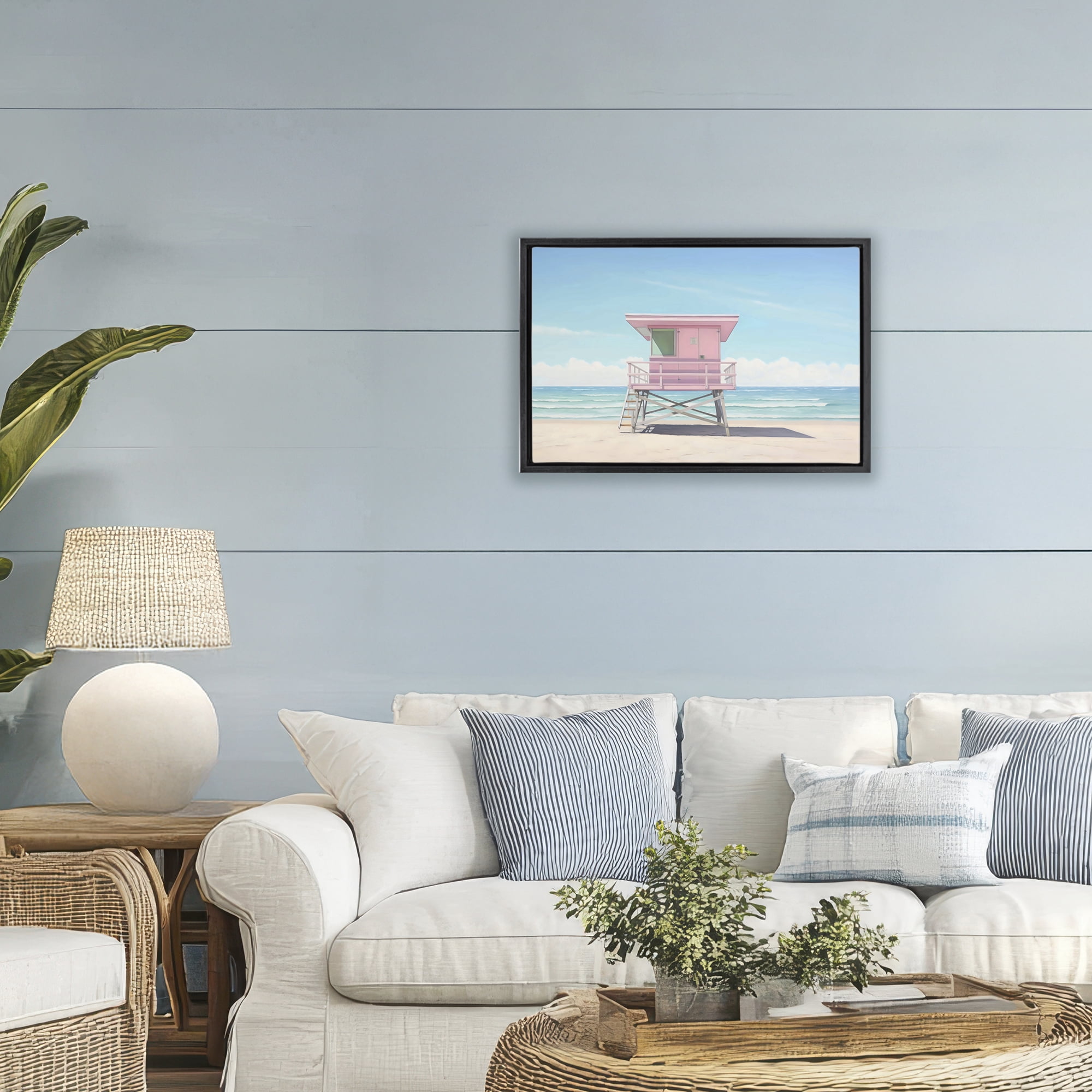 Stupell Industries Miami Beach Lifeguard Station Black Framed Floater Canvas Wall Art, design by Creative Studio