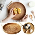thumbnail image 1 of HmNPlay Food Storage,Container Rattan Round Serving Tray Hand Woven Rattan Tray Serving Tray With Handles Wicker Tray Basket Tray For Bread Fruit Food Coffee Breakfast Display, 1 of 7