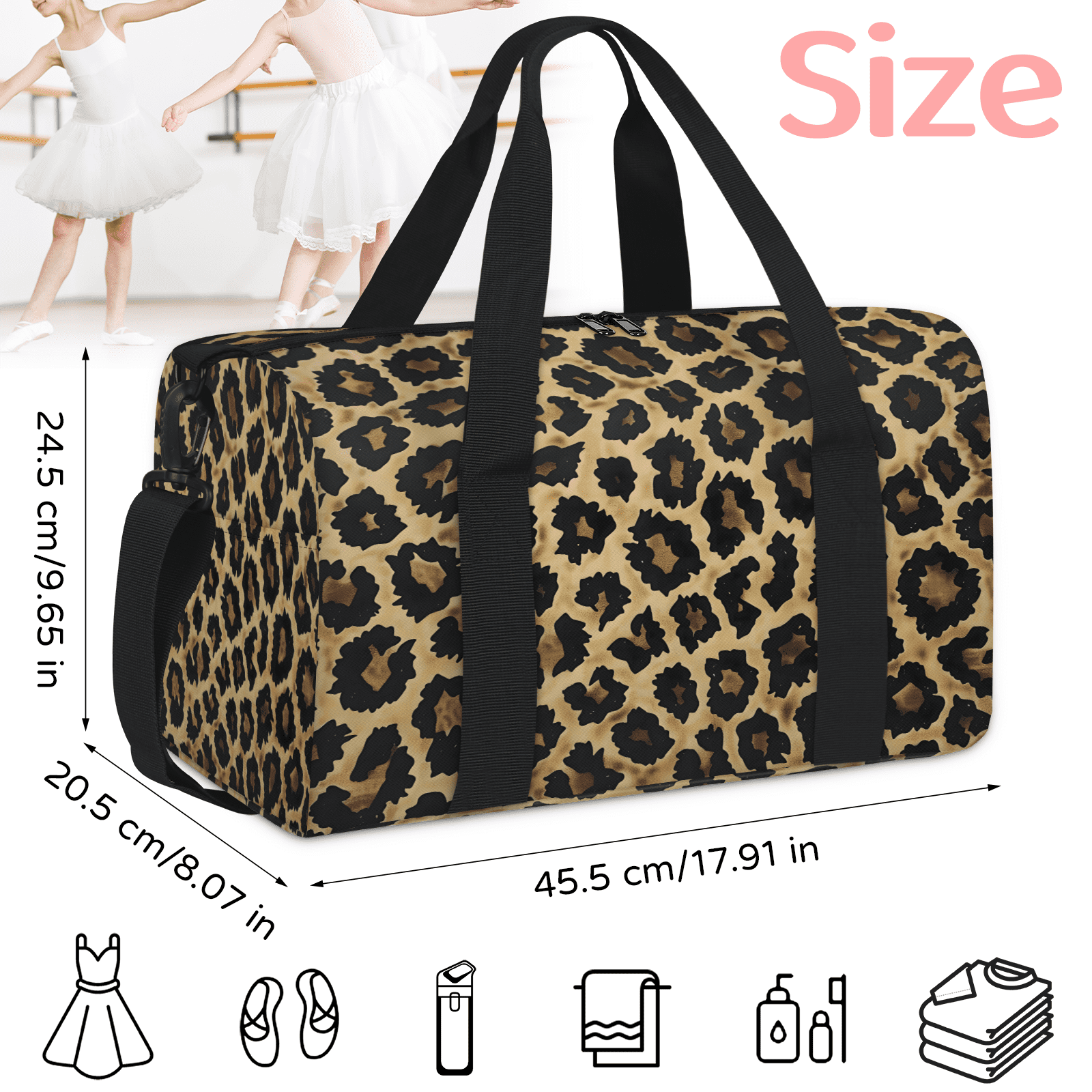 Herdesigns Leopard Print Wild Safari Skin Gym Bag for Women, Duffle Bag for Travel Sport, Lightweight Waterproof Carry on Weekender Overnight Dance Yoga Workout Bags