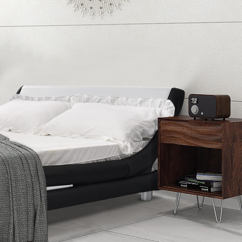 Details about   Bed Frame Upholstered Headboard Faux Leather Upholster Wood Frame Queen Size 